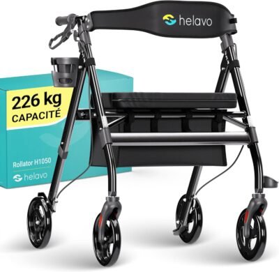 Déambulateur extra large avec grand siège réglable en hauteur HELAVO